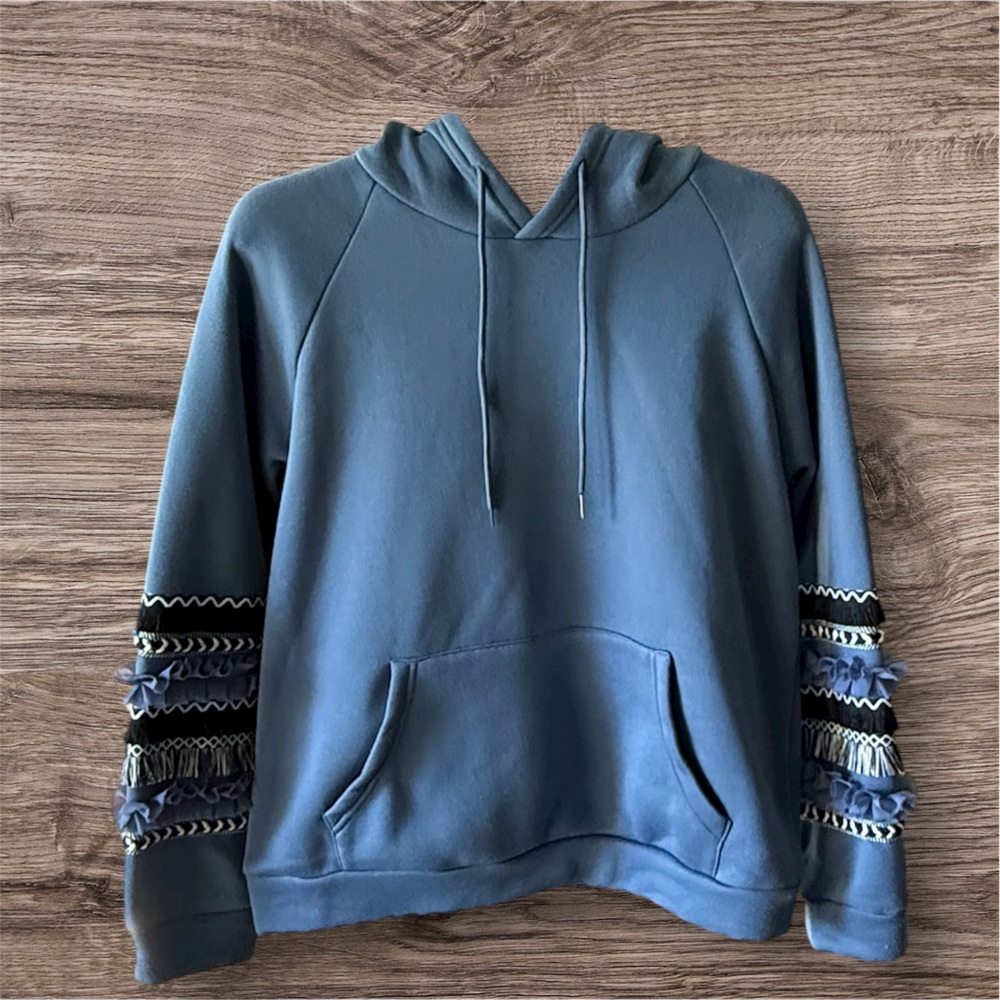 Blue Hoodie with Decorative Sleeves